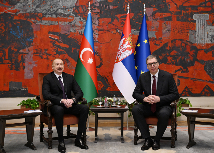 Belqradda Prezident İlham Əliyevin Serbiya Prezidenti Aleksandar Vuçiç ilə təkbətək görüşü keçirilib