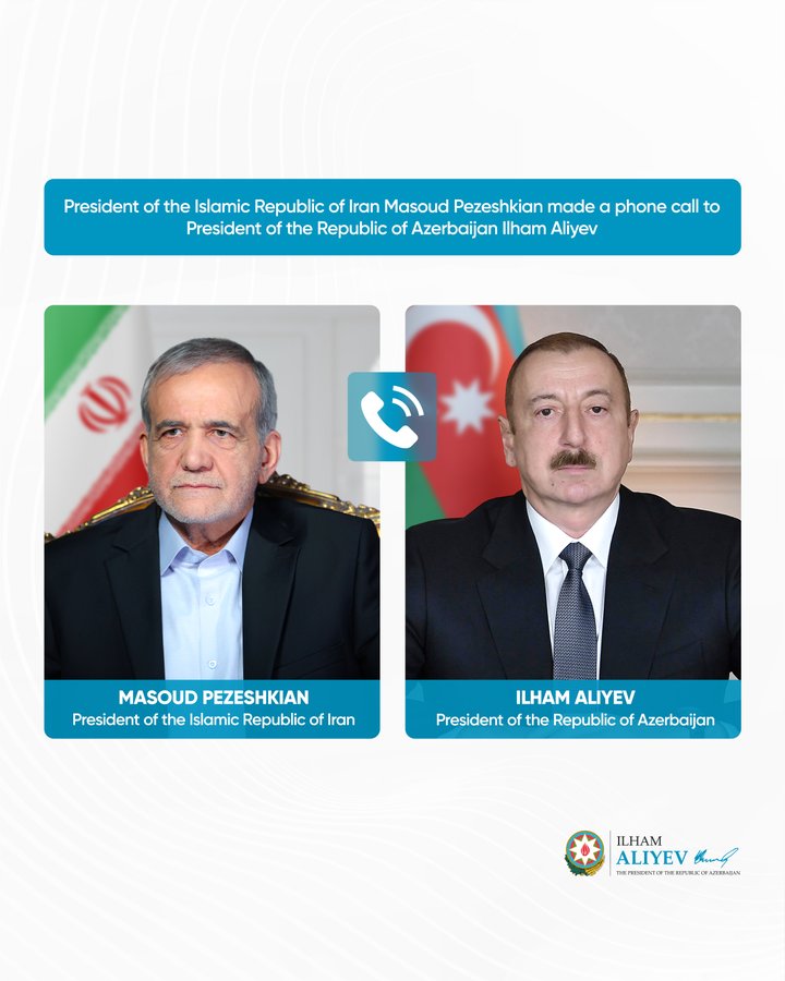 İran Prezidenti Məsud Pezeşkian Azərbaycan Respublikasının Prezidenti İlham Əliyevə zəng edib